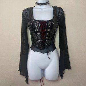 90s sin goth vampire pvc leather and velvet steel boned corset top